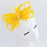 Yellow crystal feather fascinator hat House of Hats