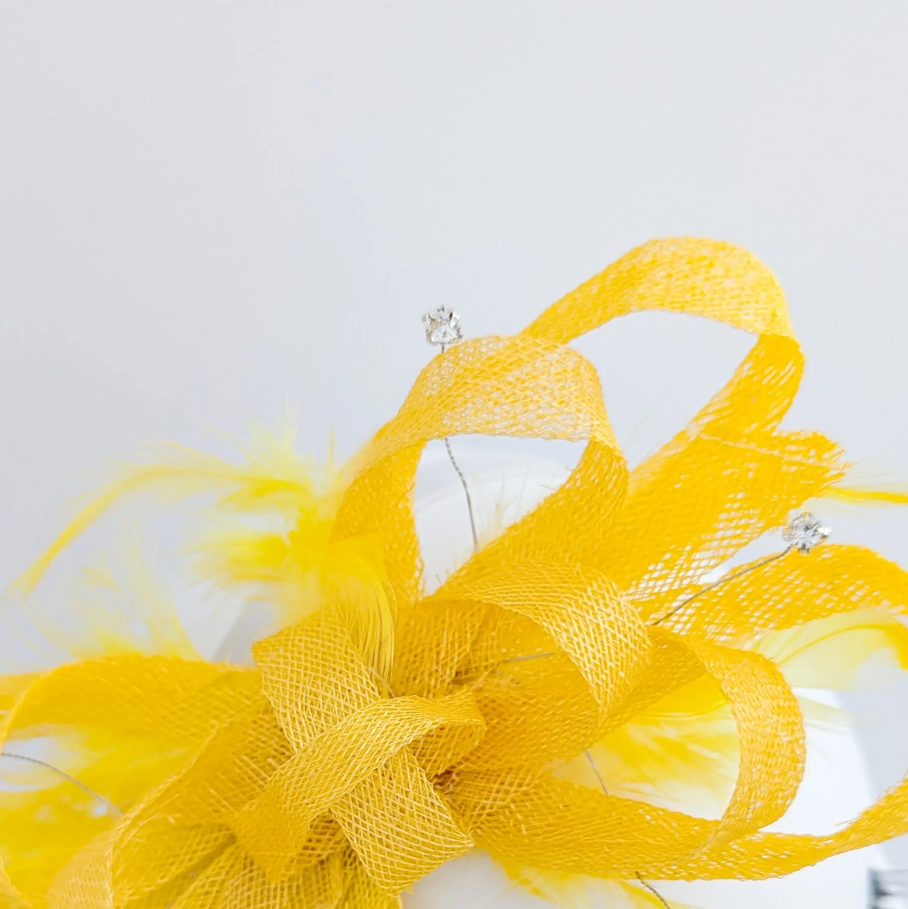 Yellow crystal feather fascinator hat House of Hats