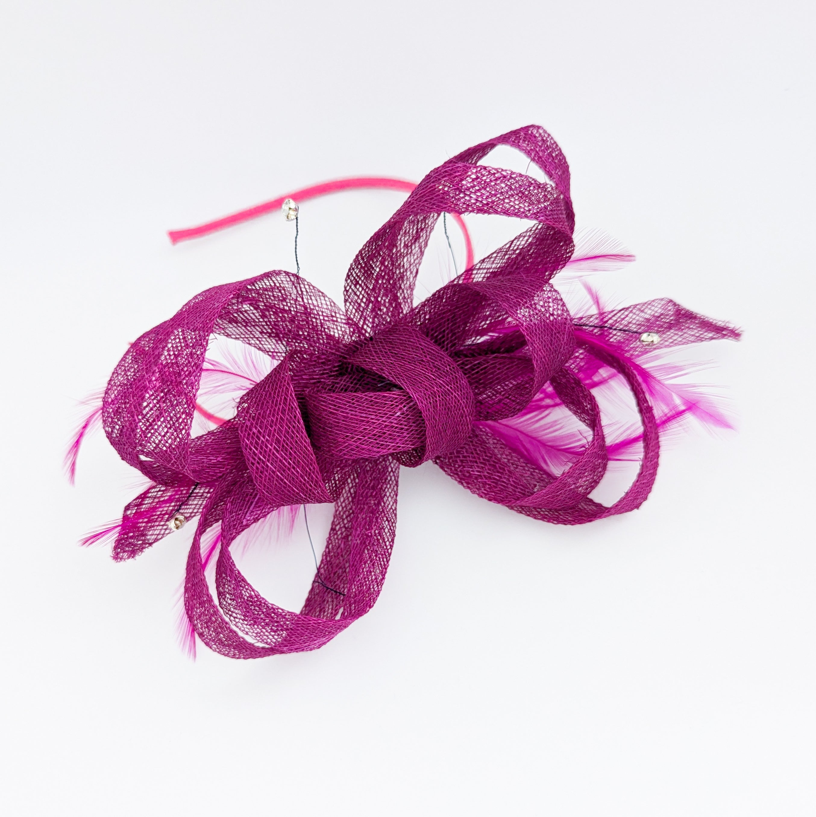 Magenta pink crystal feather fascinator hat