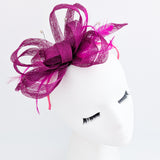 Magenta pink crystal feather fascinator hat