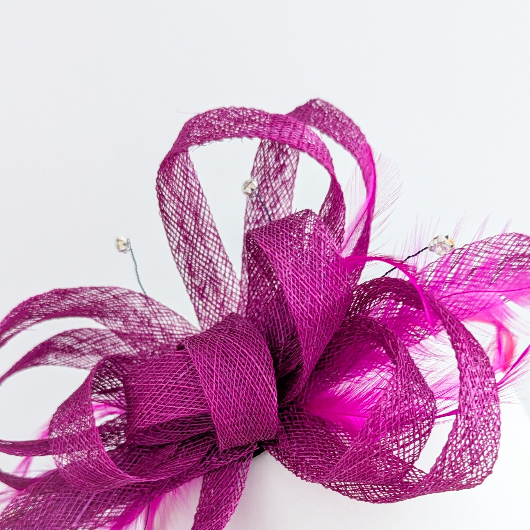 Magenta pink crystal feather fascinator hat