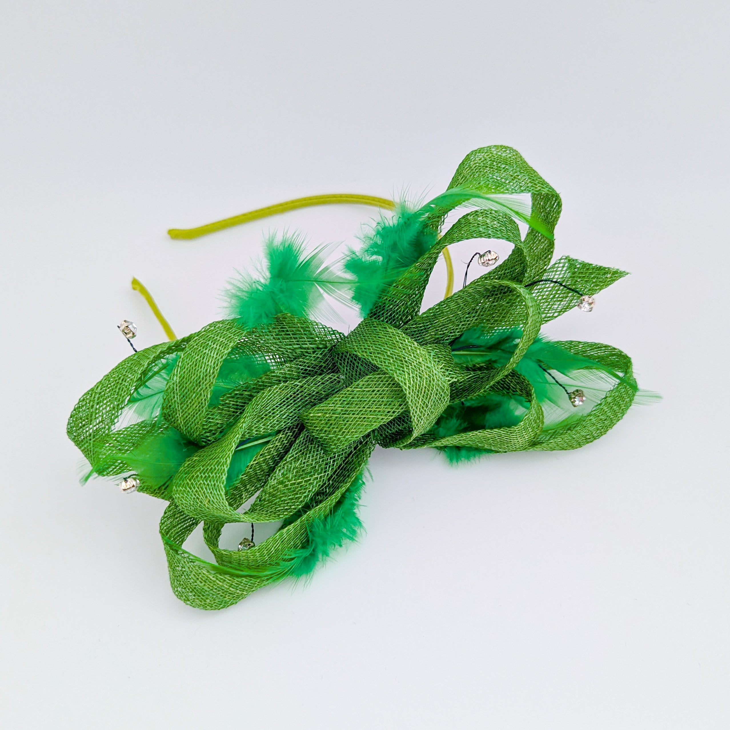 Green crystal feather fascinator hat