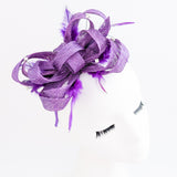 Royal purple crystal feather fascinator hat