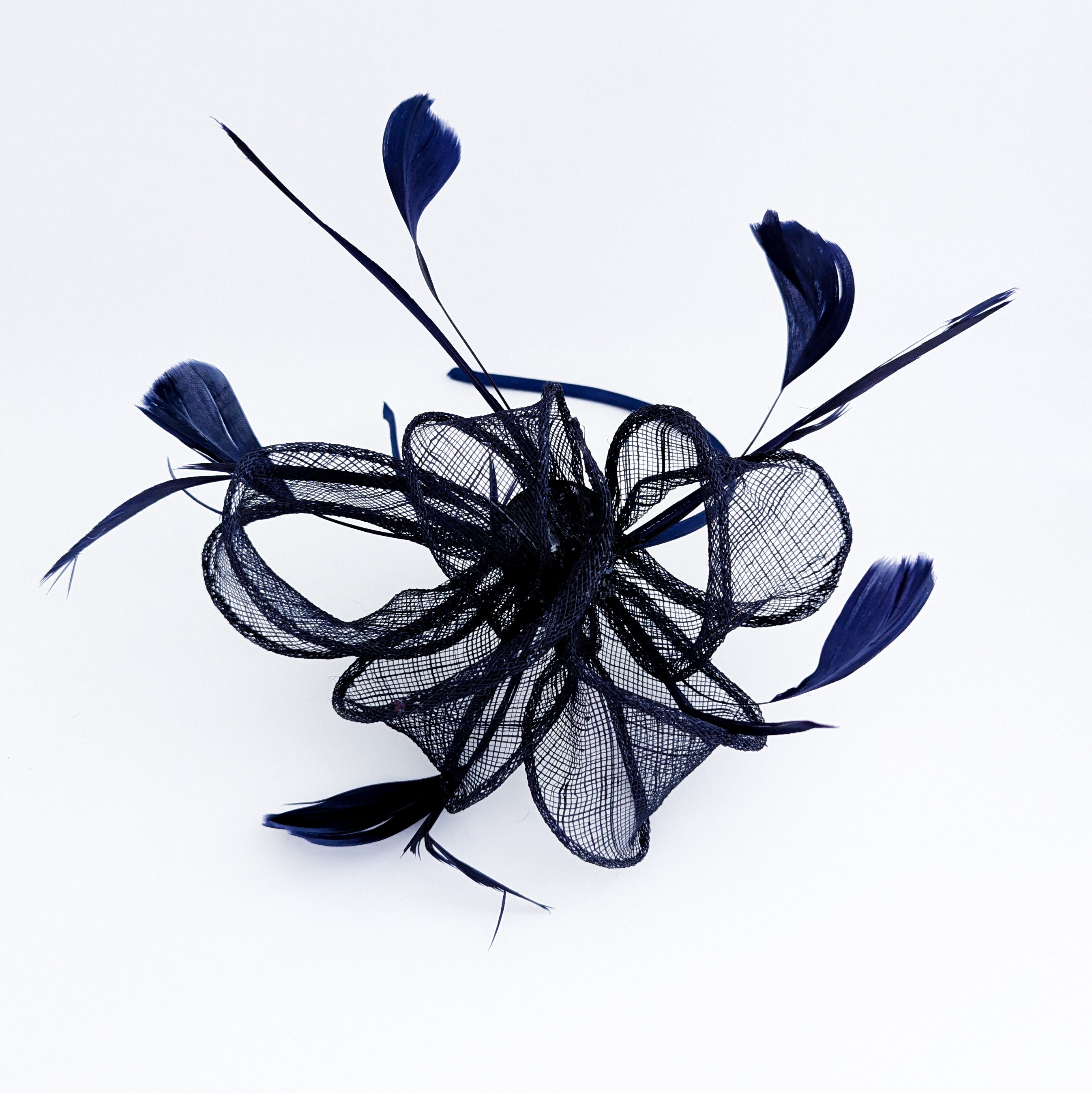 Navy blue feather fascinator hat
