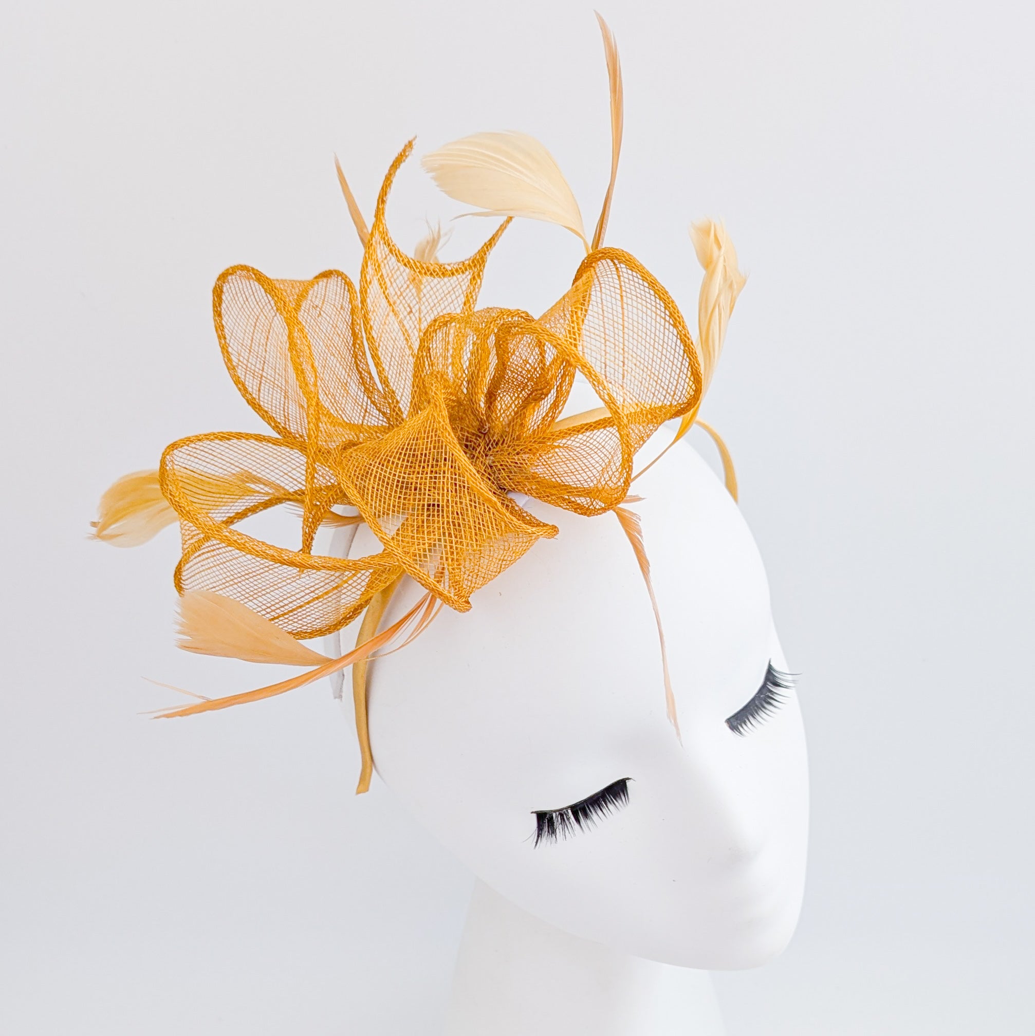 Golden Yellow feather fascinator hat