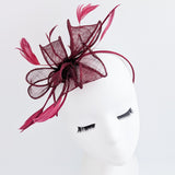 Burgundy feather fascinator hat