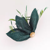 Dark emerald green feather petal fan fascinator hat