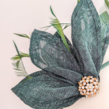 Dark emerald green feather petal fan fascinator hat