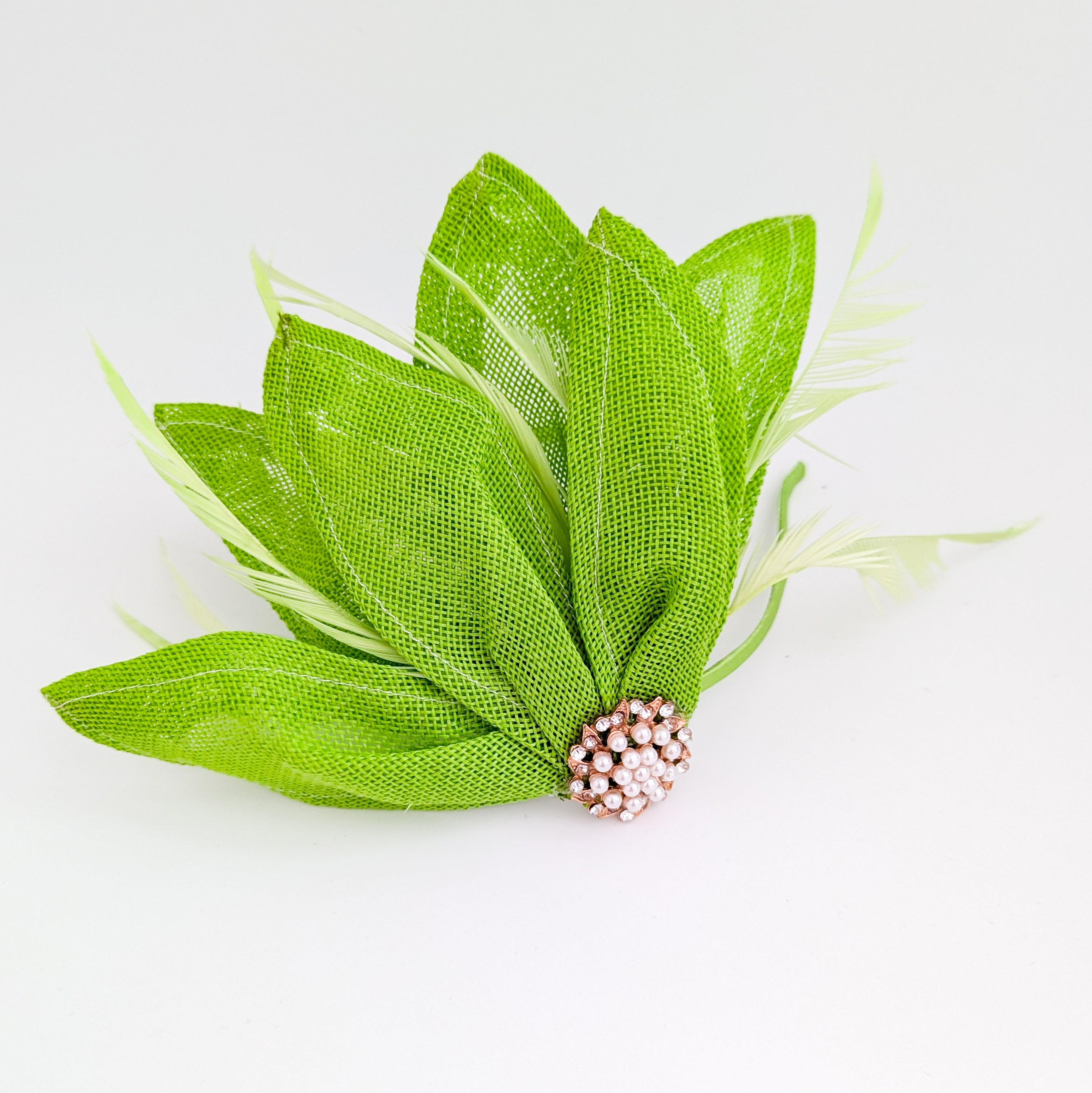 Matcha lime green feather petal fan fascinator hat