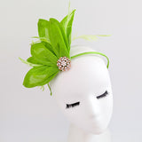 Matcha lime green feather petal fan fascinator hat