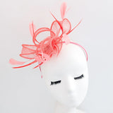 Watermelon coral feather fascinator hat House of Hats