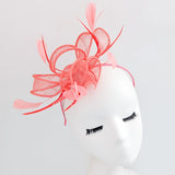 Watermelon coral feather fascinator hat House of Hats