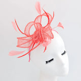 Watermelon coral feather fascinator hat House of Hats