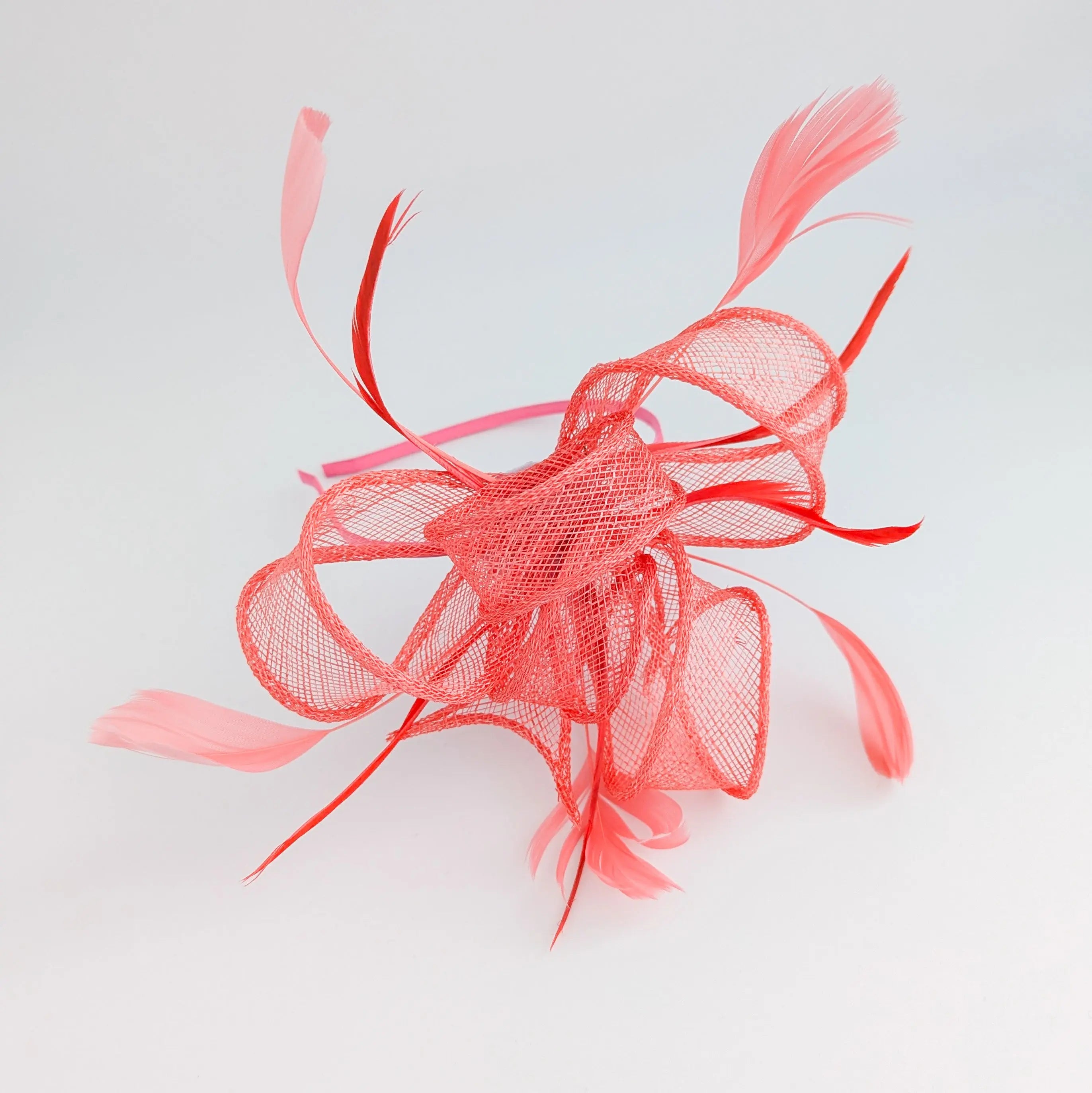 Watermelon coral feather fascinator hat House of Hats