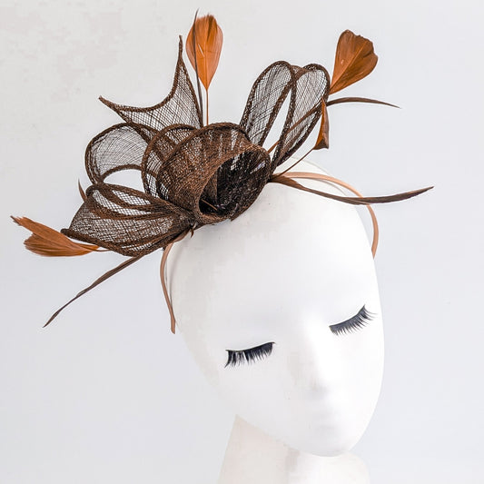 Chocolate brown feather fascinator hat
