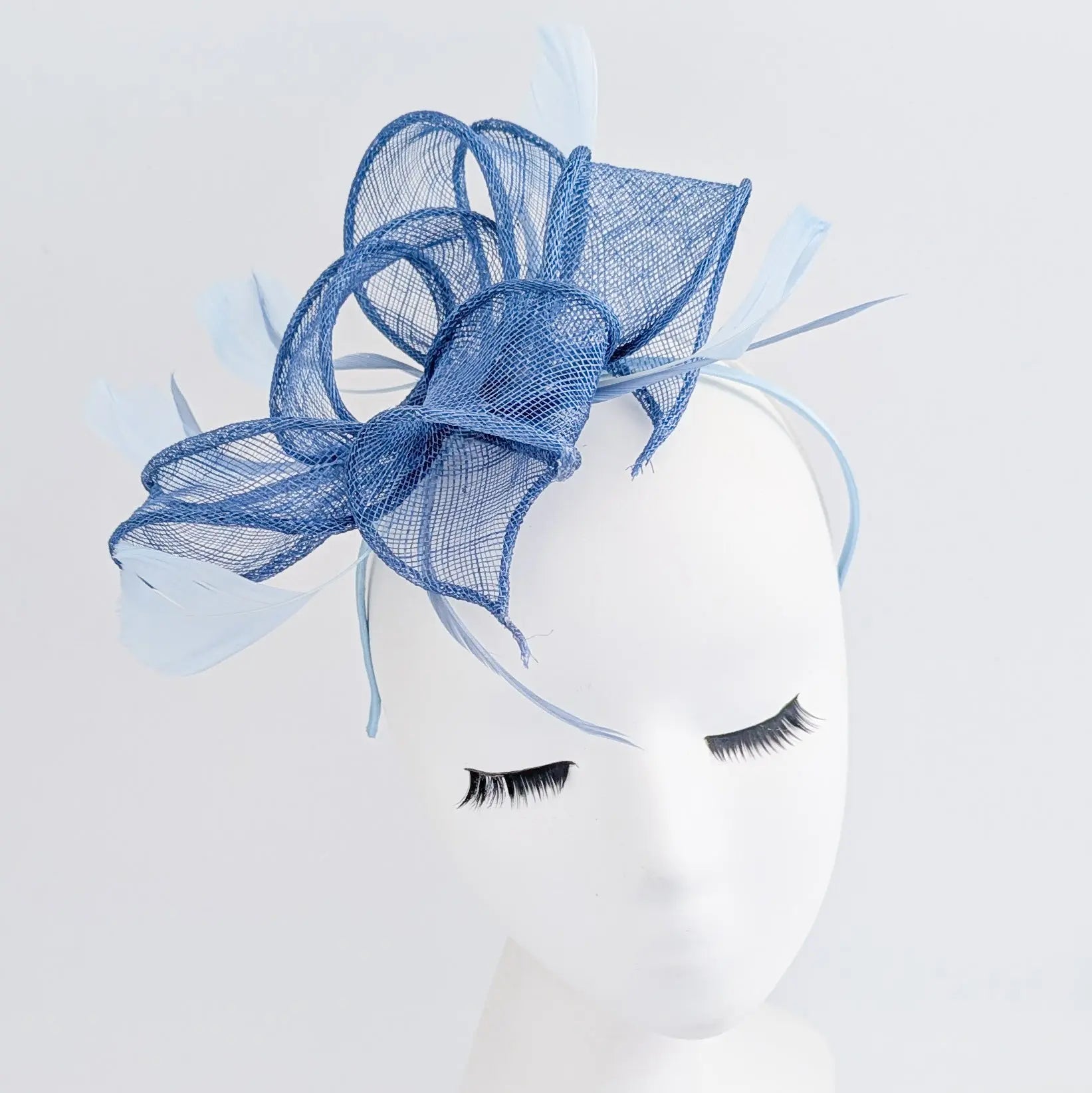 Cornflower blue feather fascinator hat House of Hats