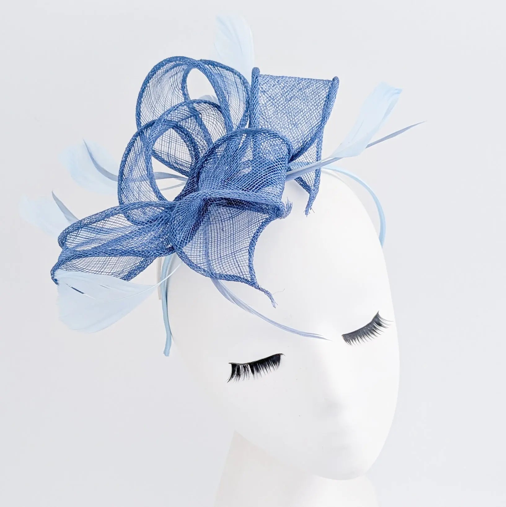 Cornflower blue feather fascinator hat House of Hats