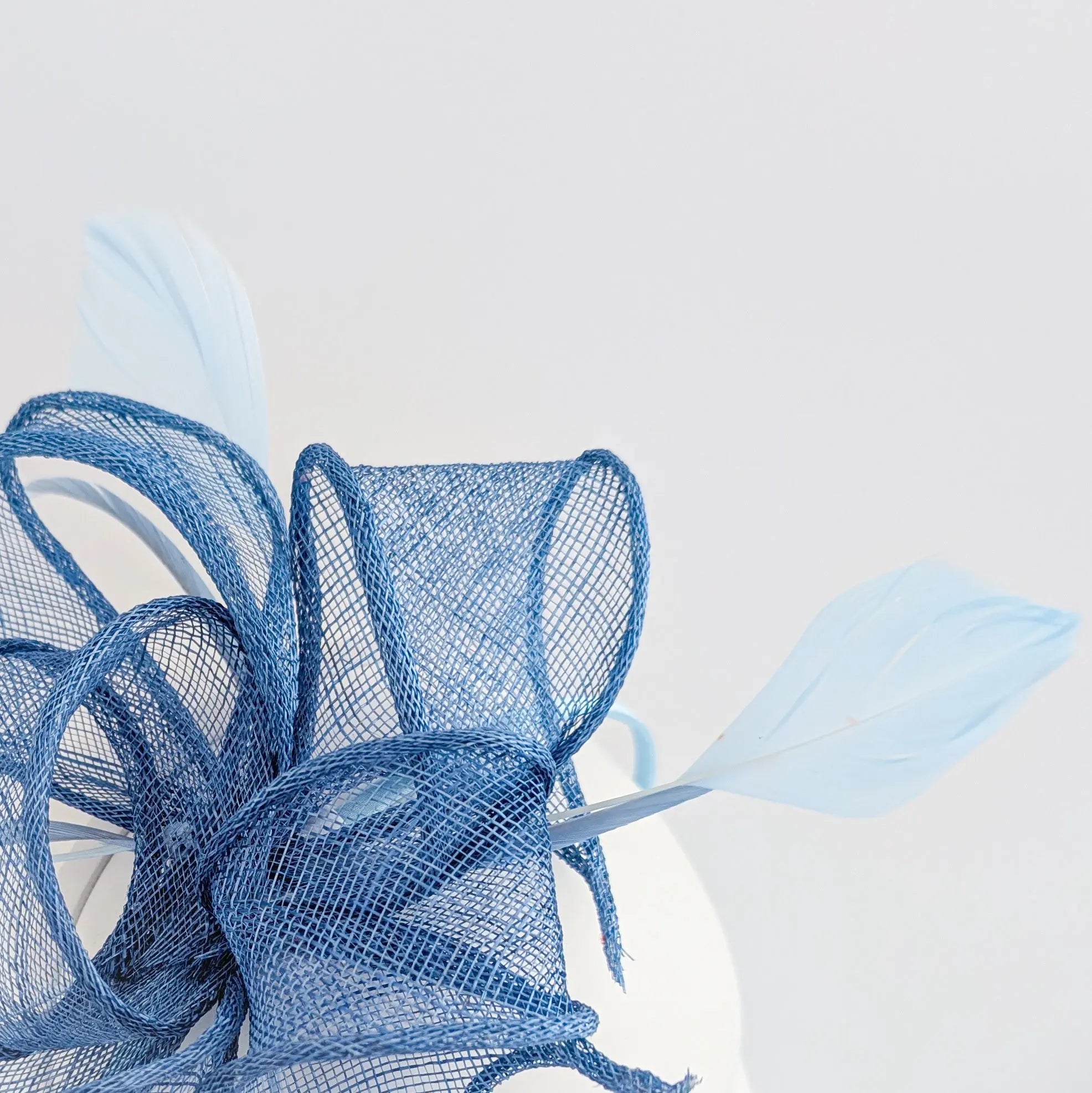 Cornflower blue feather fascinator hat House of Hats