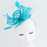 Dark acqua blue feather fascinator hat