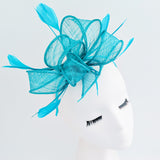 Dark acqua blue feather fascinator hat