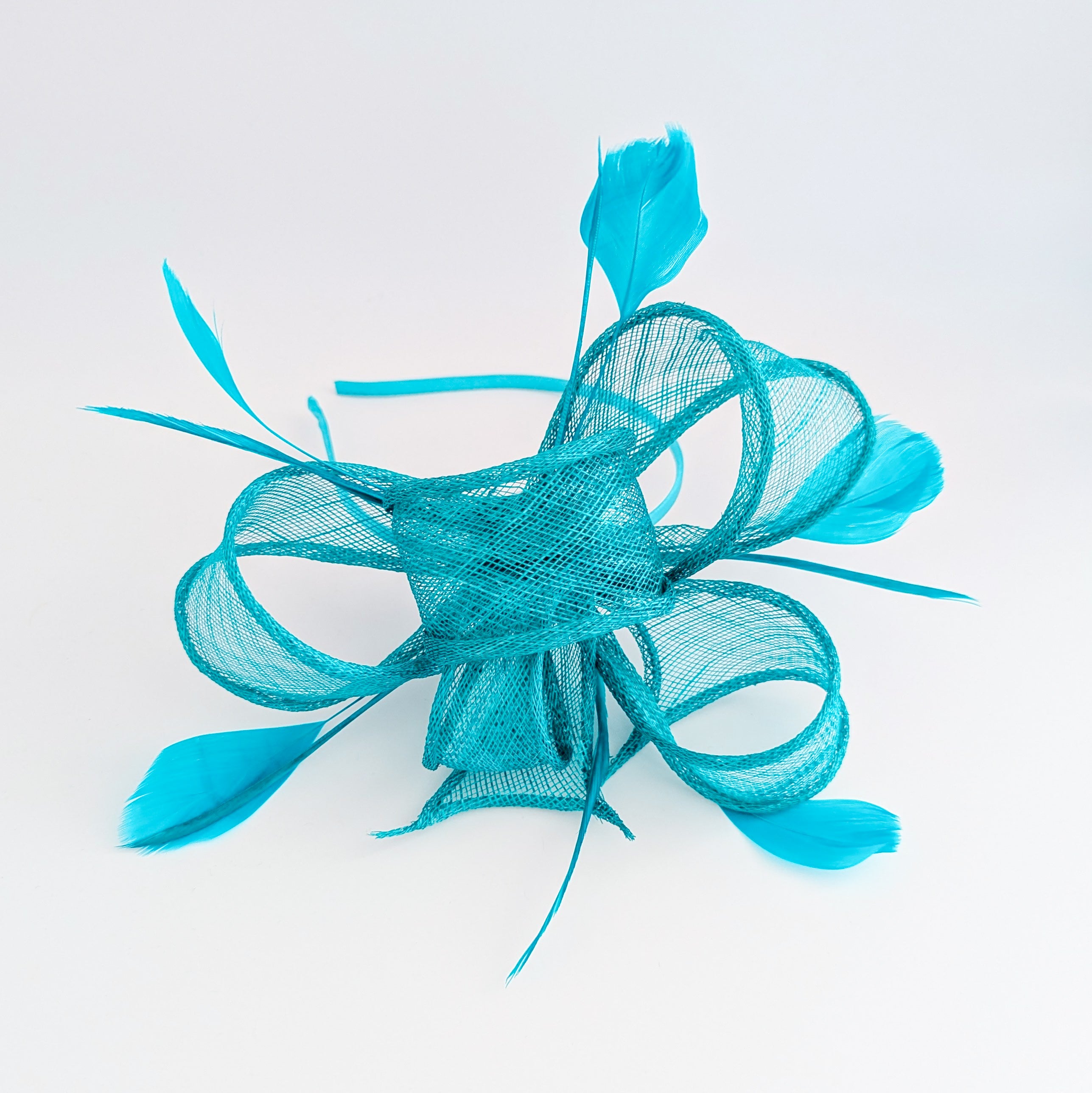 Dark acqua blue feather fascinator hat