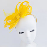 Yellow crystal feather fascinator hat House of Hats