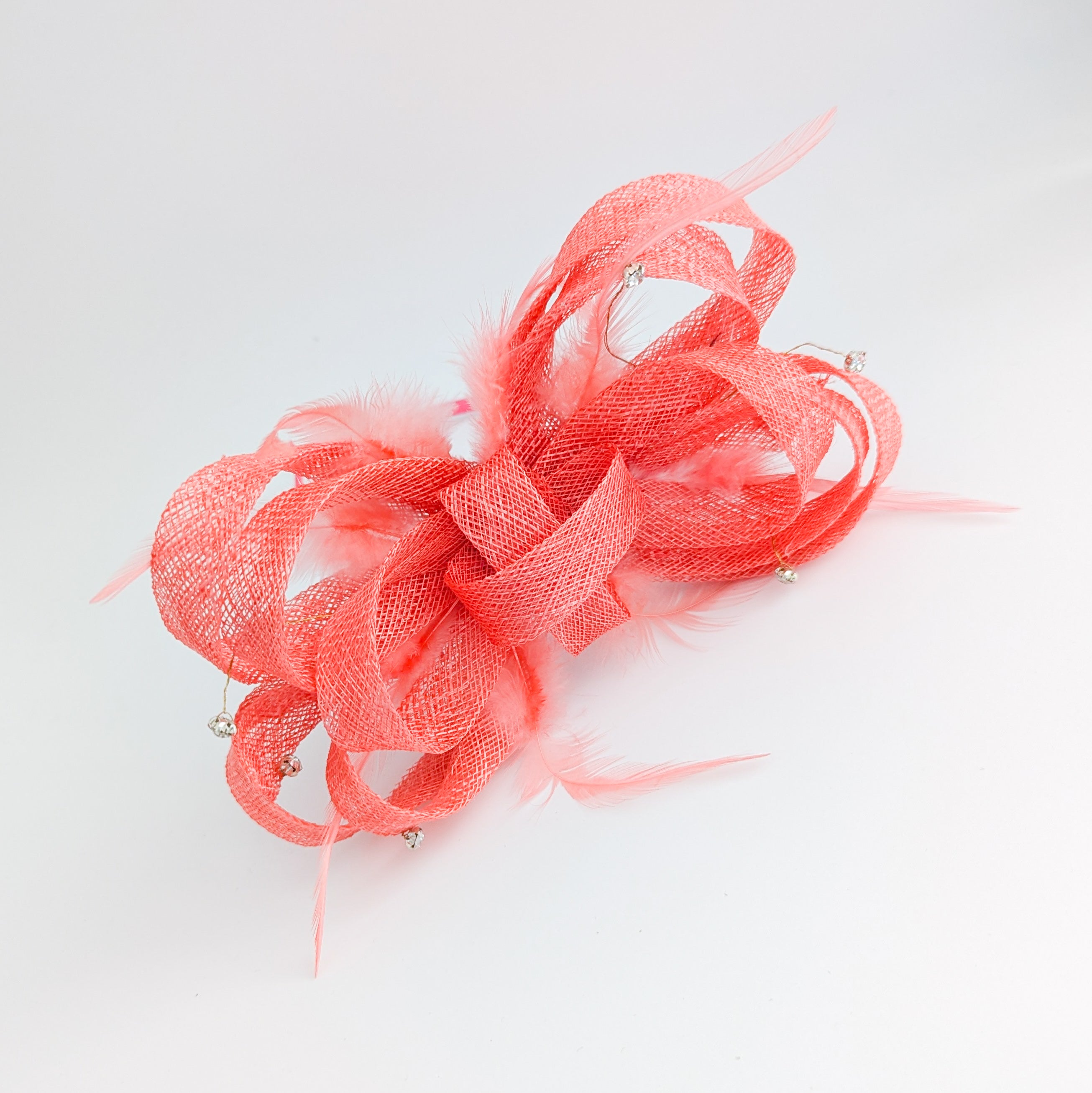 Watermelon coral crystal feather fascinator hat