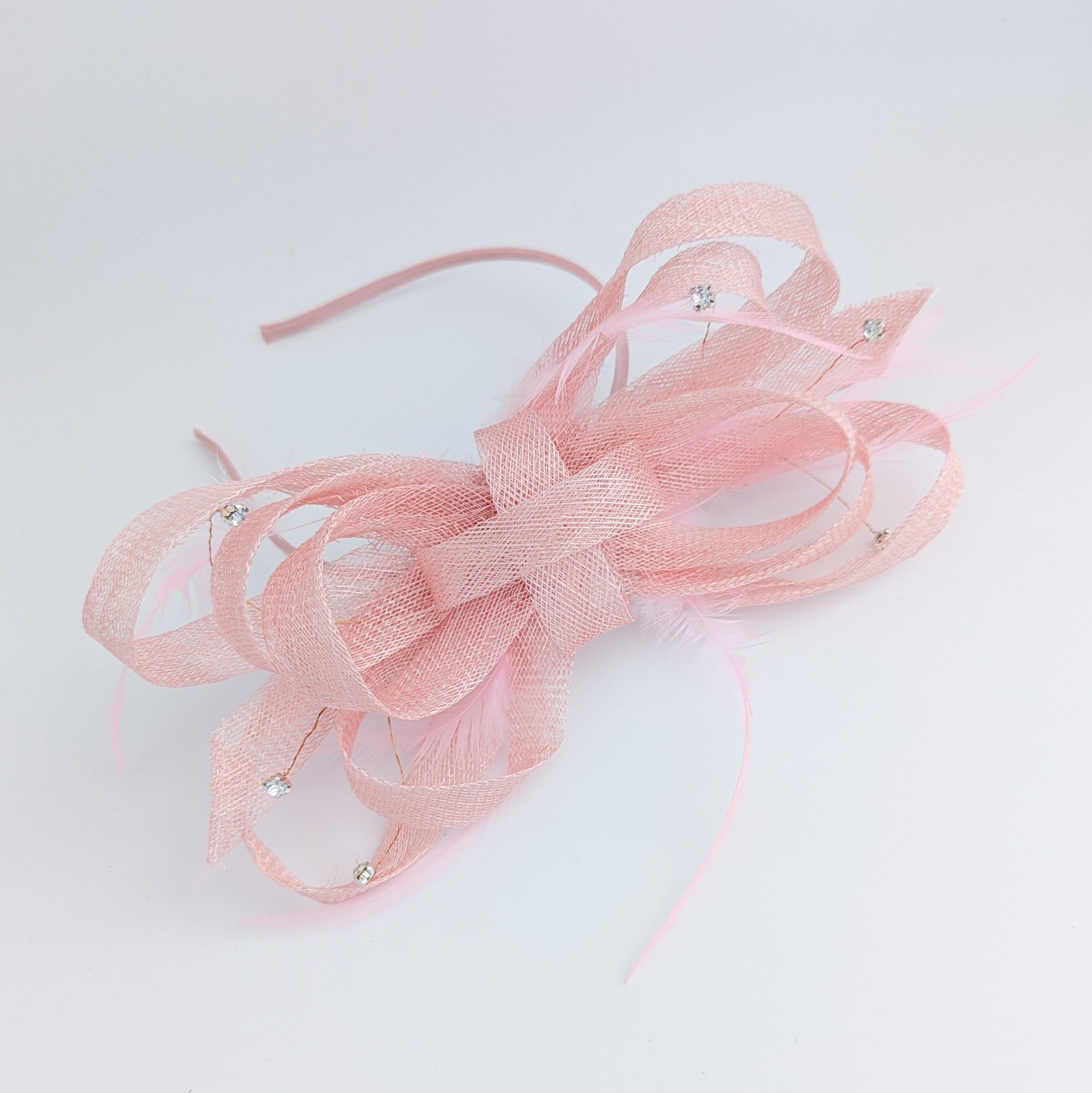 Light pink crystal feather fascinator hat