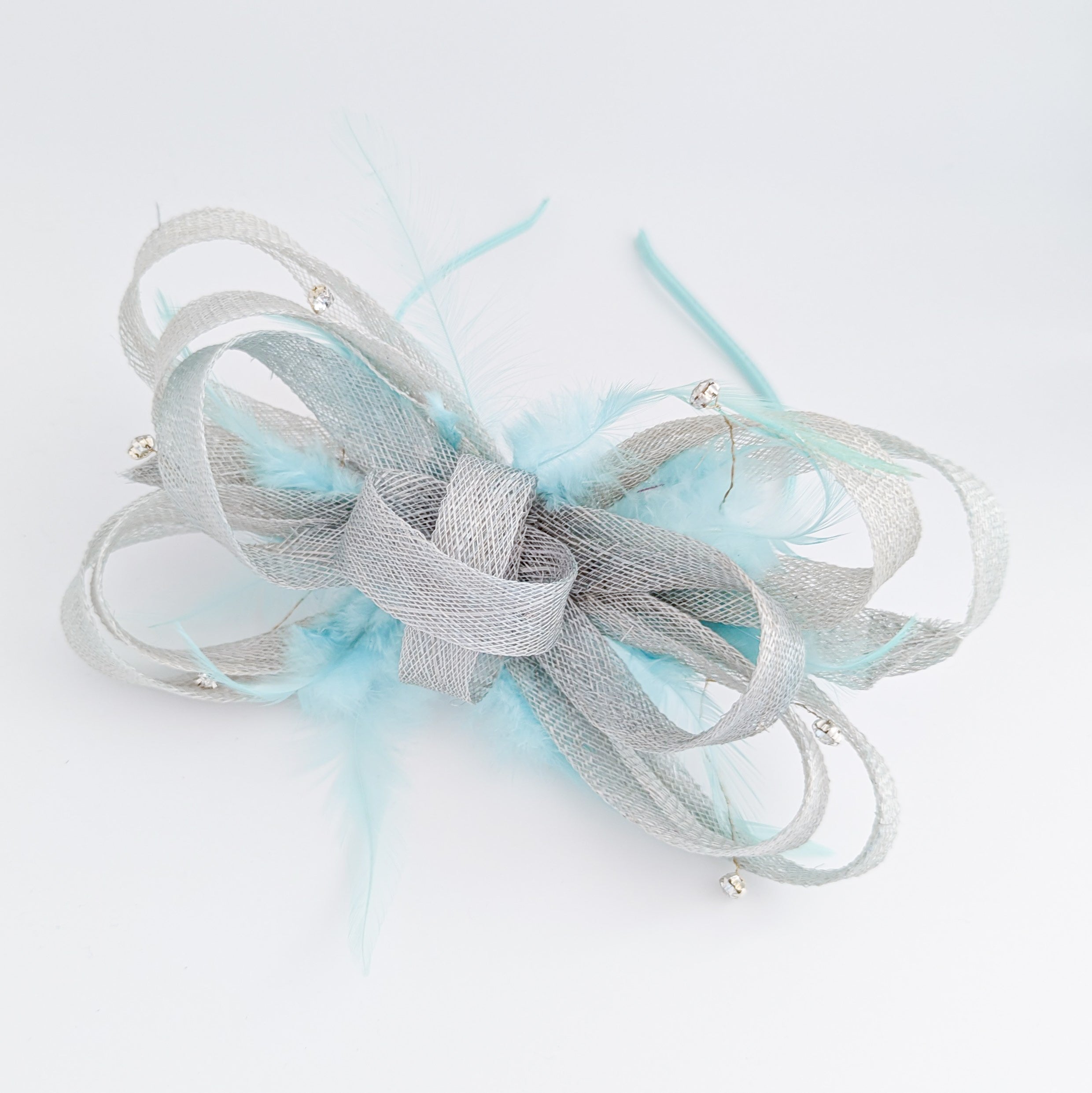 Cappello fascinator di piume di cristallo blu fiordaliso