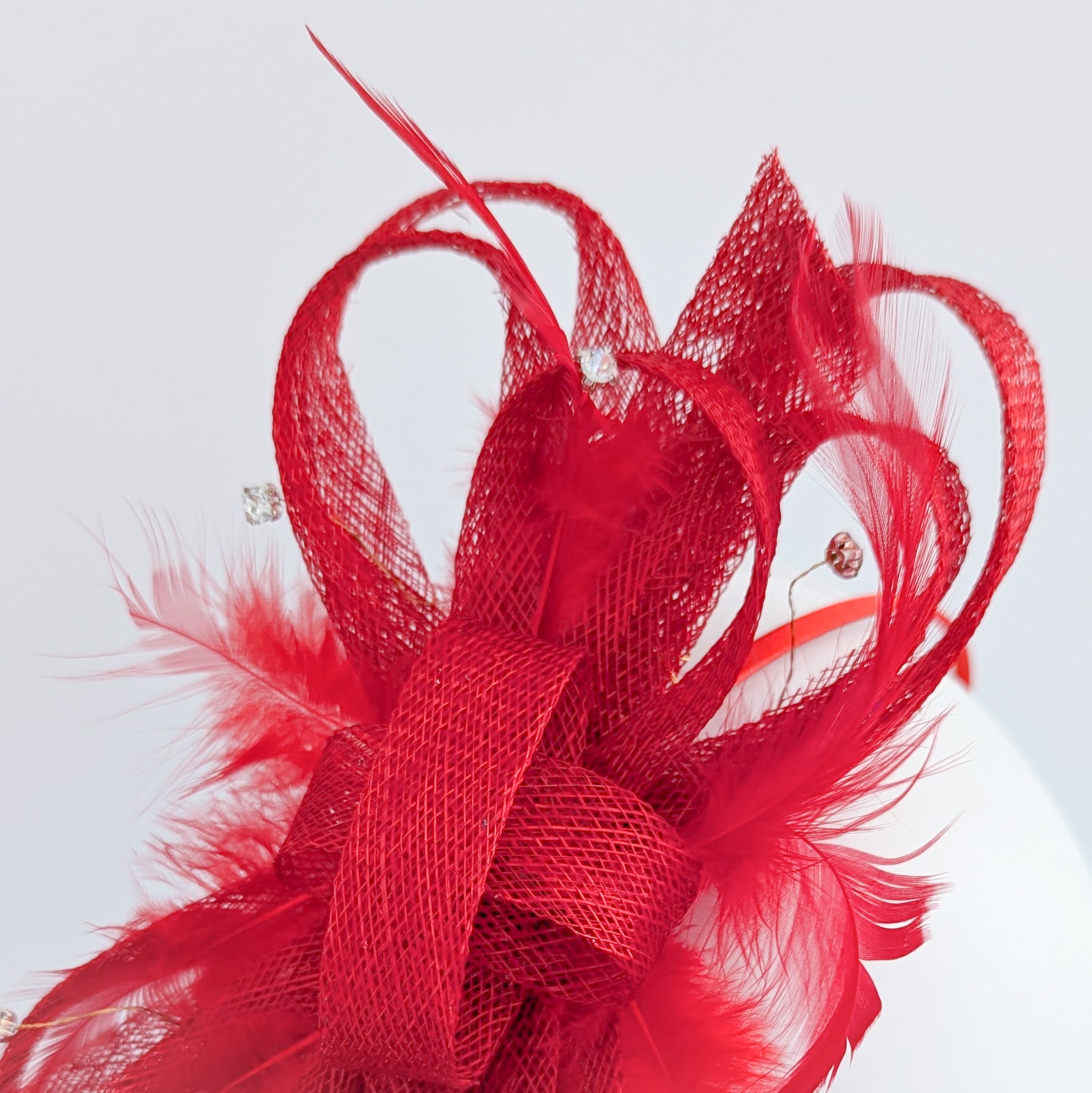 Red crystal feather fascinator hat