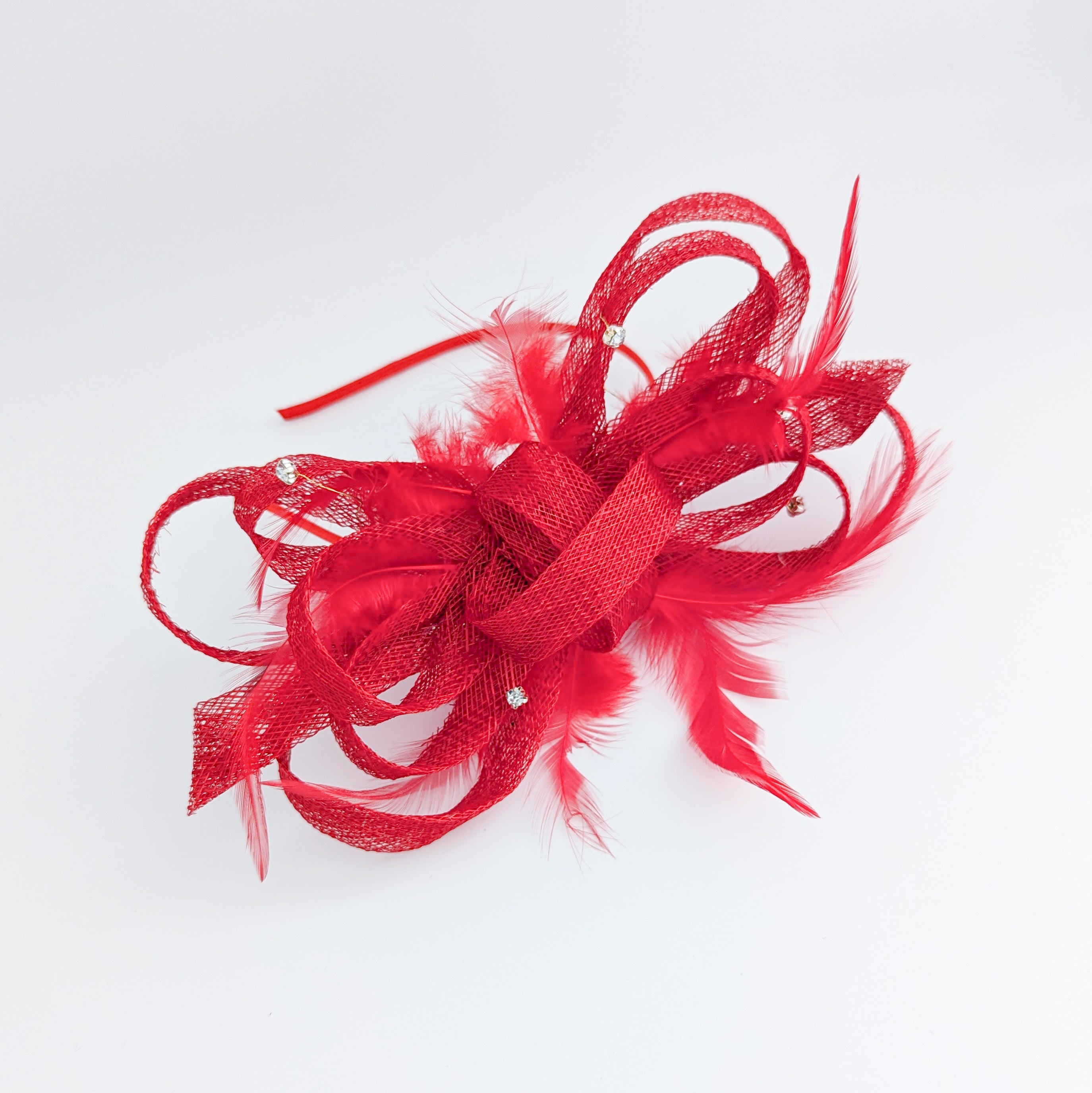 Red crystal feather fascinator hat