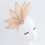 Beige peach feather petal fan fascinator hat