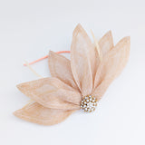 Beige peach feather petal fan fascinator hat