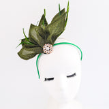 Moss green feather petal fan fascinator hat