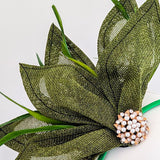 Moss green feather petal fan fascinator hat