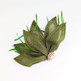 Moss green feather petal fan fascinator hat