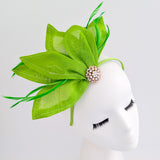 Matcha lime green feather petal fan fascinator hat