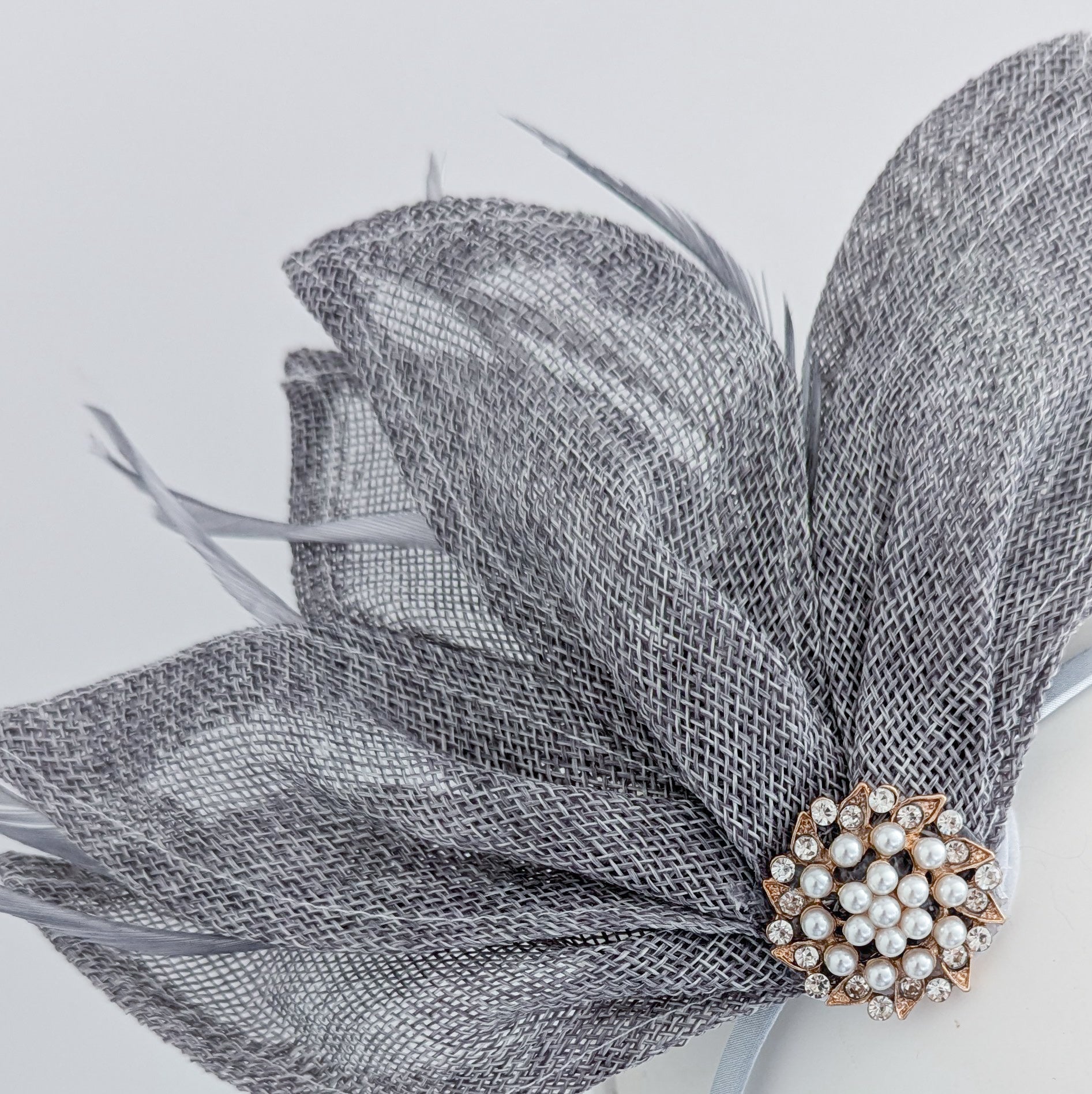 Grey feather petal fan fascinator hat