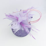 Lavender and lilac purple feather fascinator hat