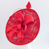 Red feather large saucer disc fascinator hat