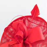Red feather large saucer disc fascinator hat