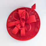 Red feather large saucer disc fascinator hat