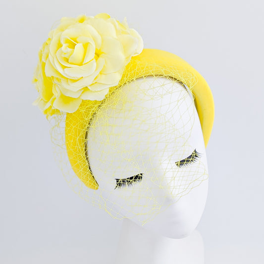 Yellow flower padded velvet headband fascinator