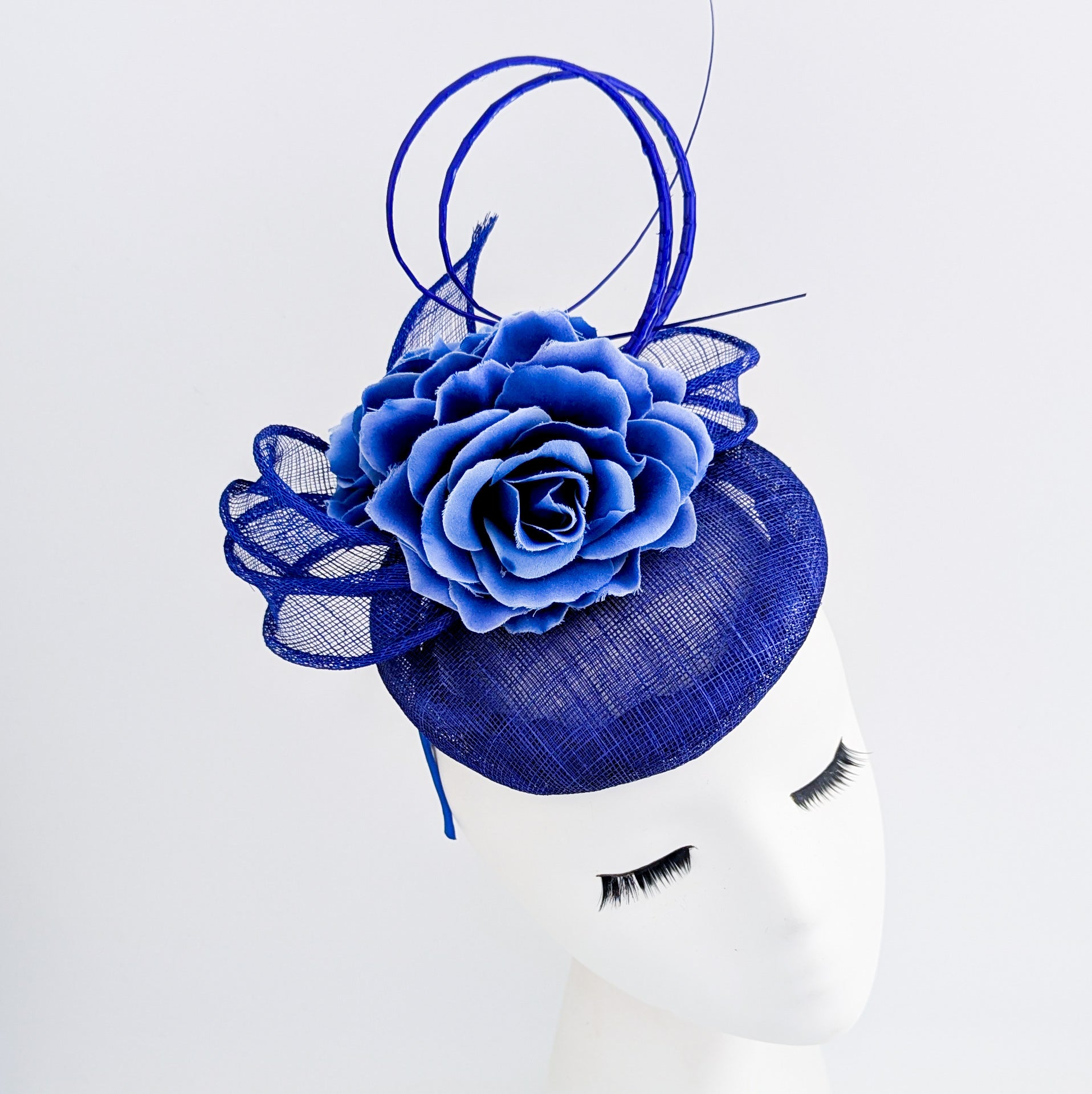 Royal cobalt blue flower fascinator hat