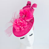 Fuchsia pink flower fascinator disc saucer hat