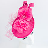 Fuchsia pink flower fascinator disc saucer hat