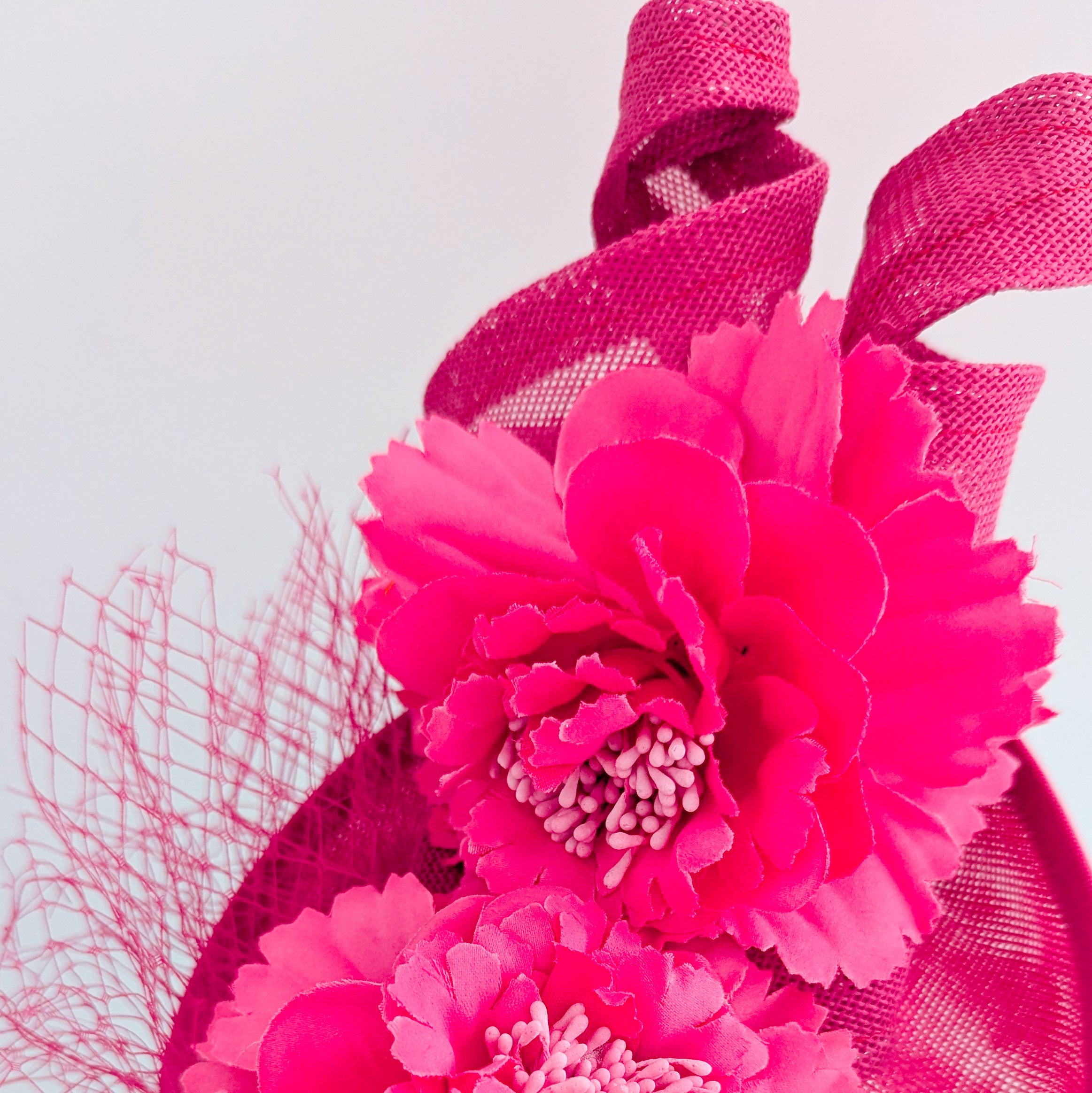 Fuchsia pink flower fascinator disc saucer hat