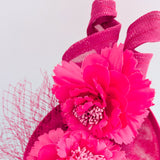 Fuchsia pink flower fascinator disc saucer hat