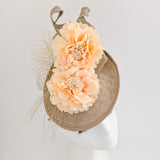 Caramel beige flower fascinator disc saucer hat