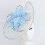 Aquamarine blue feather large teardrop fascinator hat